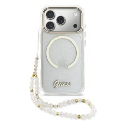 GUESS Калъф Apple iPhone 17 Pro Max, Glitter Script Strap MagSafe + Wrist strap /прозрачен/- GUHMP17X5HTGSMSH