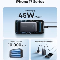 ANKER Power Bank, 20000 mAh, 45W + кабел Type-C – Type-C, Nano /черен/ – A1638H11