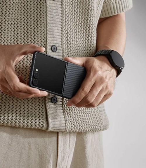 PITAKA Калъф Samsung Z Flip 7, Ultra-Slim MagSafe, black-grey twill – FBFLIP7