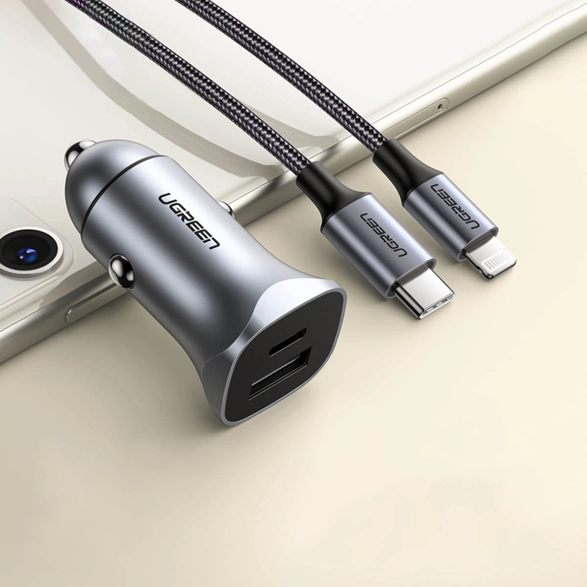 UGREEN 12V 30W, USB-A + USB-C /графит/ – CD130 / 40858