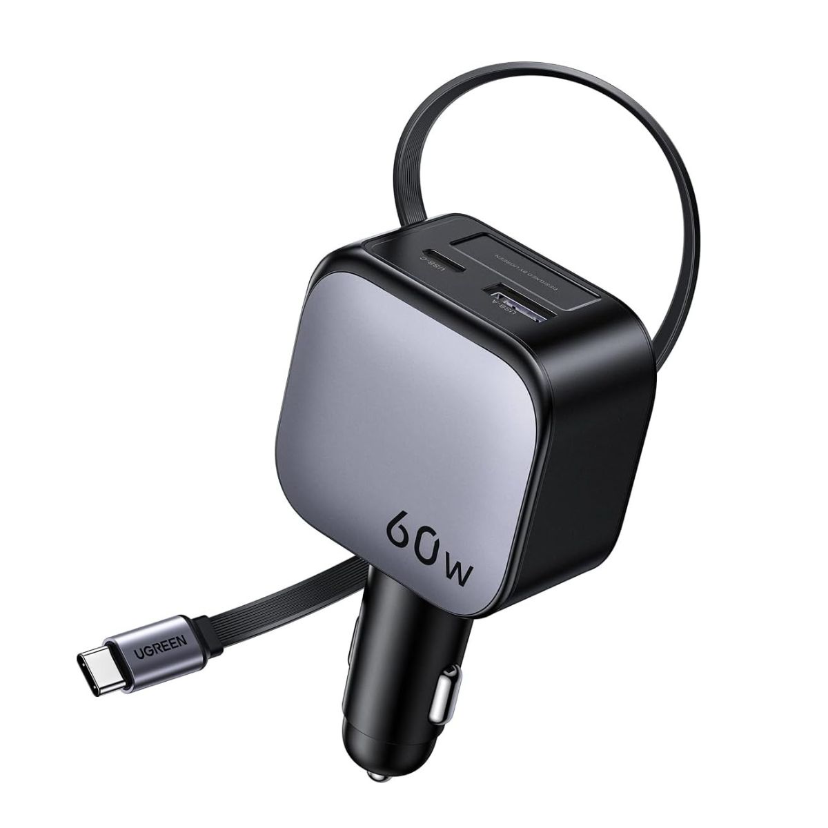 UGREEN 12V 60W, USB-A + USB-C + кабел Type-C, /графит/ – EC602 / 55212B