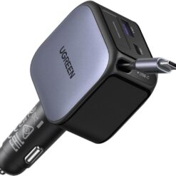 UGREEN 12V 60W, USB-A + USB-C + кабел Type-C, /графит/ – EC602 / 55212B