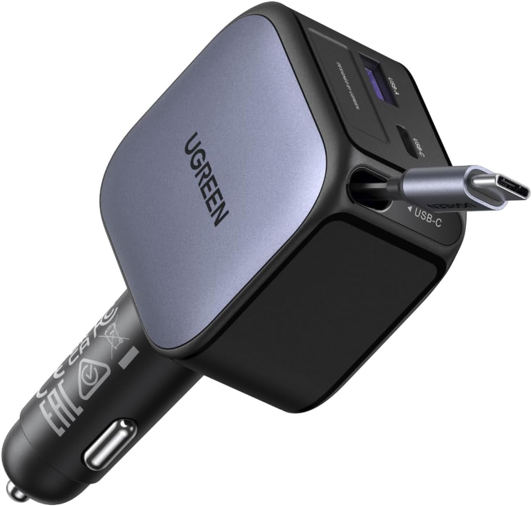 UGREEN 12V 60W, USB-A + USB-C + кабел Type-C, /графит/ – EC602 / 55212B