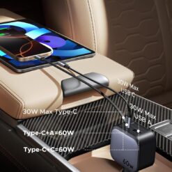 UGREEN 12V 60W, USB-A + USB-C + кабел Type-C, /графит/ – EC602 / 55212B