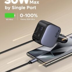 UGREEN 12V 60W, USB-A + USB-C + кабел Type-C, /графит/ – EC602 / 55212B