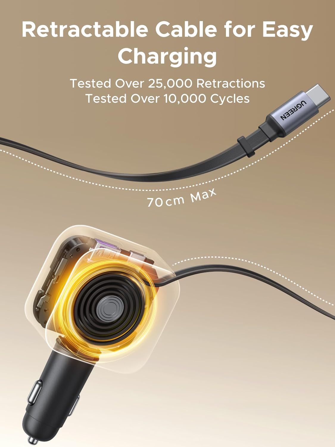 UGREEN 12V 60W, USB-A + USB-C + кабел Type-C, /графит/ – EC602 / 55212B