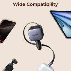 UGREEN 12V 60W, USB-A + USB-C + кабел Type-C, /графит/ – EC602 / 55212B