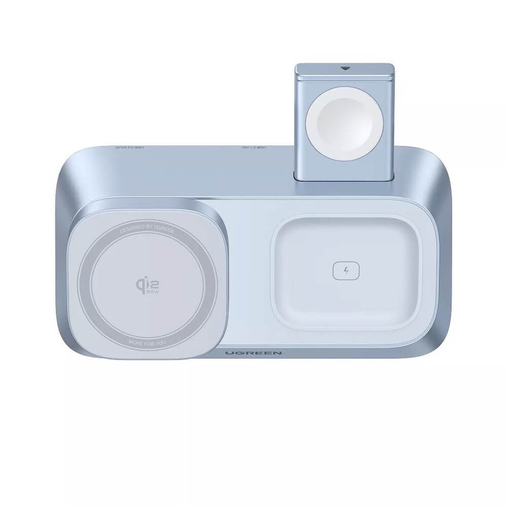 UGREEN Холдер + 3-в-1 Зарядна станция Wireless Magnetic Qi2 /сив/ – W711 / 55677