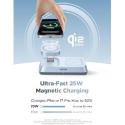 UGREEN Холдер + 3-в-1 Зарядна станция Wireless Magnetic Qi2 /сив/ – W711 / 55677