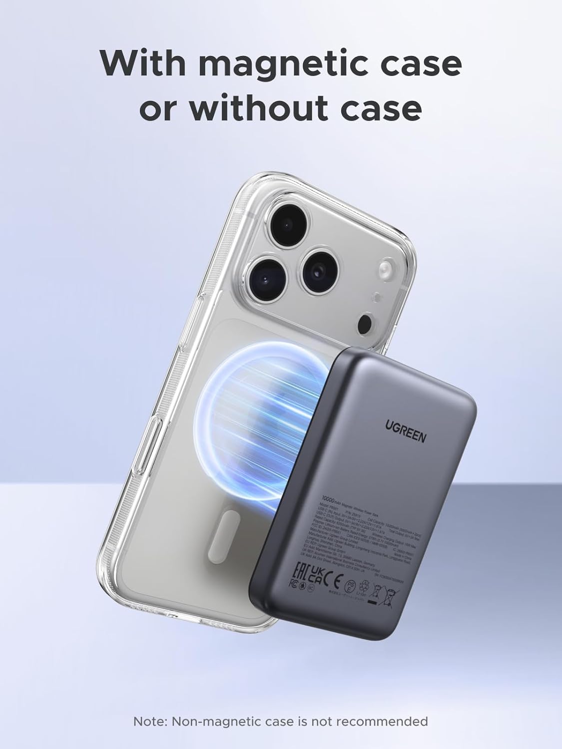 UGREEN Power Bank 10000 mAh 20W, Magnetic Wireless /графит/ – PB561 / 25919