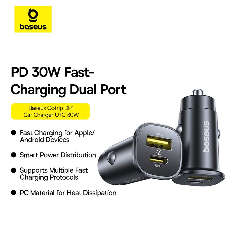 BASEUS 12V 30W, USB-A + USB-C,GoTrip DP1 /черен/ – C00072300123-00