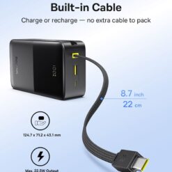 BASEUS 30000 mAh, 22.5W + вграден кабел Type-C, EnerFill FC51 Bipow 2 Pro /черен/ – E0028100