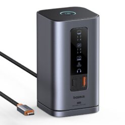 BASEUS Хъб 11-в-1 Spacemate от Type-C към 2xUSB3.0+1xUSB2.0+2xHDMI 4K+USB-C(PD)100W+USB-C(data)+2xDP+RJ45+AUX/m/3.5mm /сив/ – B00568101813-00