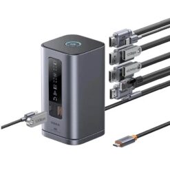 BASEUS Хъб 11-в-1 Spacemate от Type-C към 2xUSB3.0+1xUSB2.0+2xHDMI 4K+USB-C(PD)100W+USB-C(data)+2xDP+RJ45+AUX/m/3.5mm /сив/ – B00568101813-00