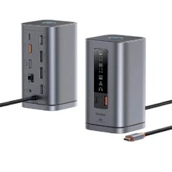 BASEUS Хъб 11-в-1 Spacemate от Type-C към 2xUSB3.0+1xUSB2.0+2xHDMI 4K+USB-C(PD)100W+USB-C(data)+2xDP+RJ45+AUX/m/3.5mm /сив/ – B00568101813-00
