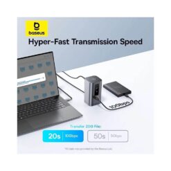 BASEUS Хъб 11-в-1 Spacemate от Type-C към 2xUSB3.0+1xUSB2.0+2xHDMI 4K+USB-C(PD)100W+USB-C(data)+2xDP+RJ45+AUX/m/3.5mm /сив/ – B00568101813-00