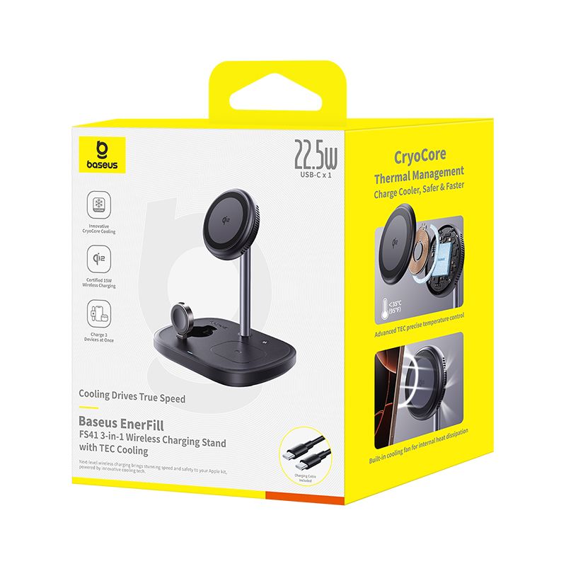 BASEUS Холдер + 3-в-1 Charging station Wireless Magnetic Qi2 15W EnerFill FS41, за бюро /черен/ – P10281904123-02