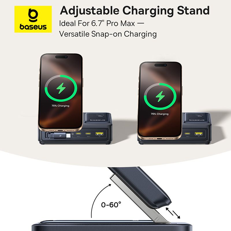 BASEUS Холдер + 5-в-1 Charging station Wireless Magnetic Qi2 140W Nomos, за бюро /черен/ – P10170902123-00