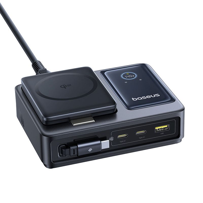 BASEUS Холдер + 5-в-1 Charging station Wireless Magnetic Qi2 140W Nomos, за бюро /черен/ – P10170902123-00