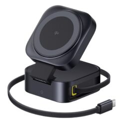 BASEUS Холдер + Charging station PicoGo Qi2 + вграден кабел C + кабел C-C за бюро /черен/ – P10276800123-00