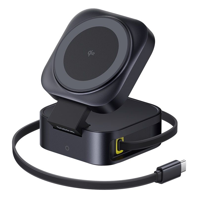 BASEUS Холдер + Charging station PicoGo Qi2 + вграден кабел C + кабел C-C за бюро /черен/ – P10276800123-00