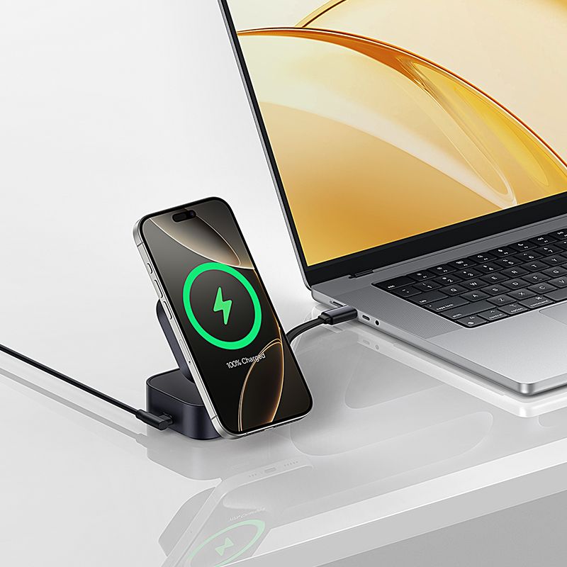 BASEUS Холдер + Charging station PicoGo Qi2 + вграден кабел C + кабел C-C за бюро /черен/ – P10276800123-00