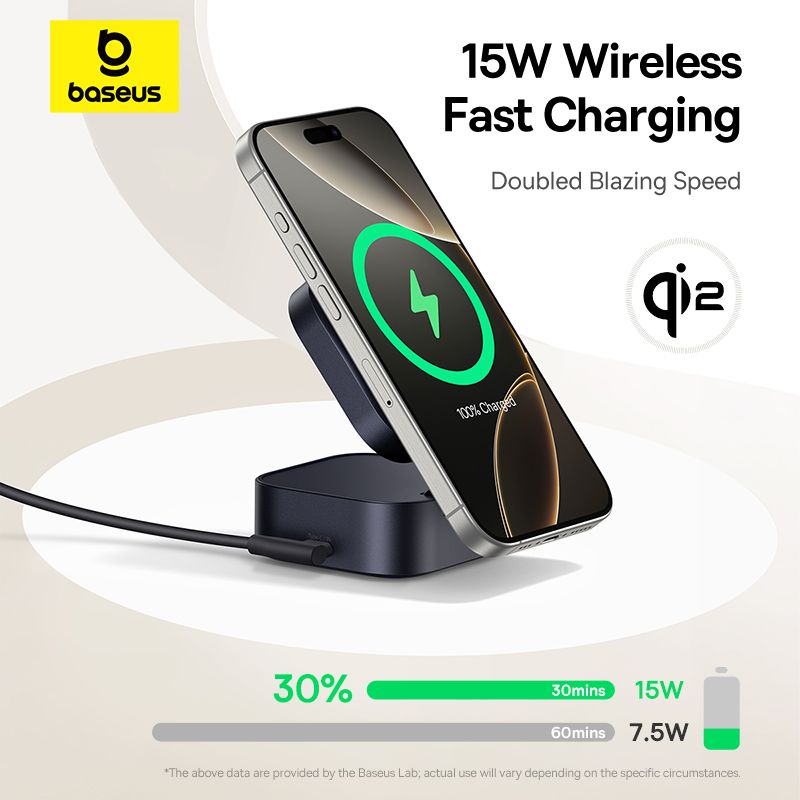 BASEUS Холдер + Charging station PicoGo Qi2 + вграден кабел C + кабел C-C за бюро /черен/ – P10276800123-00