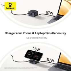 BASEUS Холдер + Charging station PicoGo Qi2 + вграден кабел C + кабел C-C за бюро /черен/ – P10276800123-00