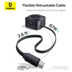 BASEUS Холдер + Charging station PicoGo Qi2 + вграден кабел C + кабел C-C за бюро /черен/ – P10276800123-00