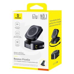 BASEUS Холдер + Charging station PicoGo Qi2 + вграден кабел C + кабел C-C за бюро /черен/ – P10276800123-00