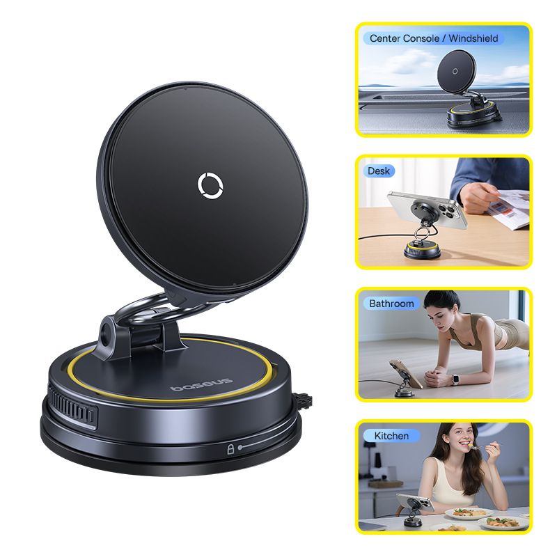 BASEUS Холдер Wireless 15W PrimeTrip VC2 Flex Pro Manual rotating с вакуум /черен/ – C0013F01