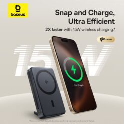 BASEUS Power Bank 10000 mAh, 45W PicoGo Qi2 Nomos Magnetic + вграден кабел Type-C + стойка /`черен/ – P10078800123-00