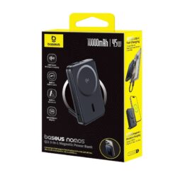 BASEUS Power Bank 10000 mAh, 45W PicoGo Qi2 Nomos Magnetic + вграден кабел Type-C + стойка /`черен/ – P10078800123-00