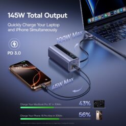 BASEUS Power Bank 20000 mAh 145W + вграден кабел Type-C, EnerGeek GR11 /графит/ – E0027B01