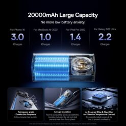 BASEUS Power Bank 20000 mAh 145W + вграден кабел Type-C, EnerGeek GR11 /графит/ – E0027B01