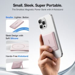 BASEUS Power Bank 5000 mAh 20W,PicoGo AM31 Ultra-mini Qi2 Magnetic + стойка /розов/ – P1007680B453-00