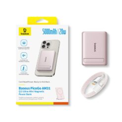 BASEUS Power Bank 5000 mAh 20W,PicoGo AM31 Ultra-mini Qi2 Magnetic + стойка /розов/ – P1007680B453-00