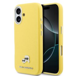 Karl Lagerfeld Калъф Apple iPhone 17, PU K/C Heads Pins MagSafe /жълт/ – KLHMP17S6PFKCLY