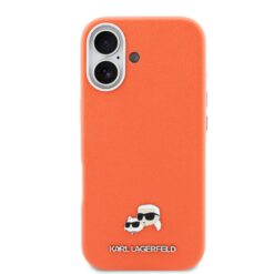 Karl Lagerfeld Калъф Apple iPhone 17, PU K/C Heads Pins MagSafe /оранжев/ – KLHMP17S6PFKCLO